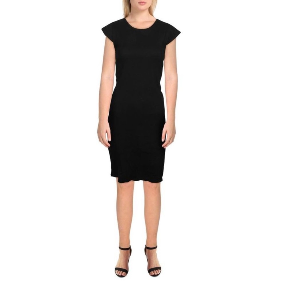 NWT Aqua Womens Black Cotton Stretch Mini Cap Sleeve Ribbed Bodycon Dress XS